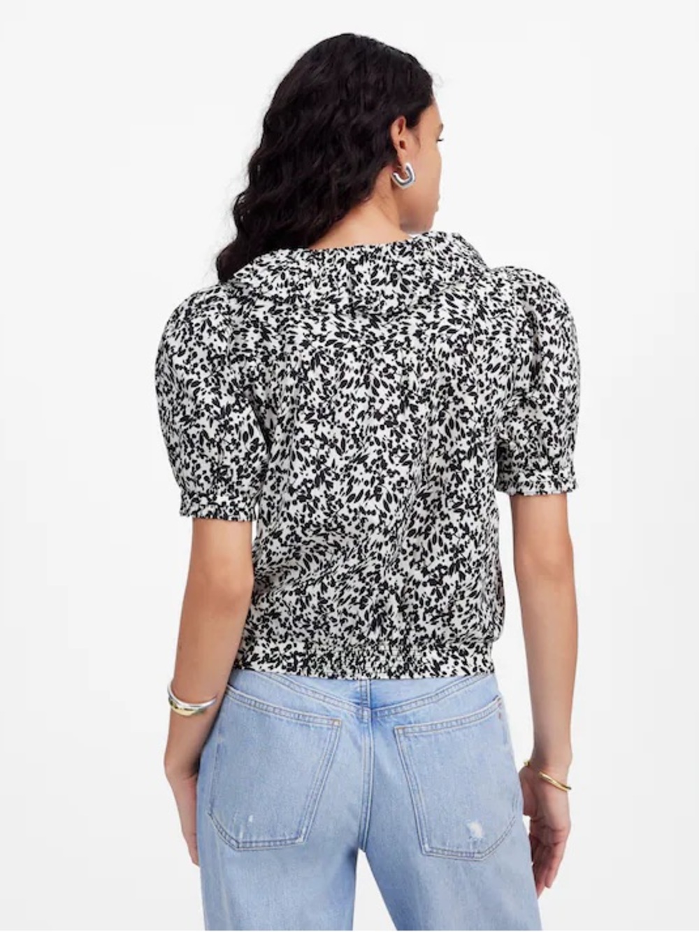 Madewell Abstract Leaf Ruffled Button-Front Top - Picture 2 of 11